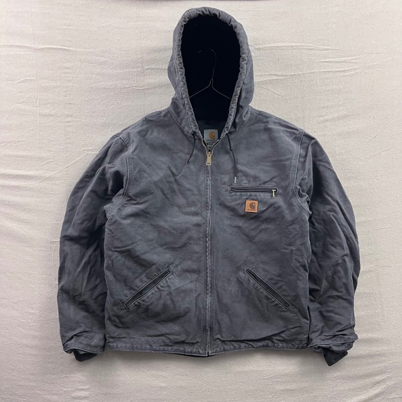 Carhartt J141 Shadow Grey Sherpa Lined Sandstone Duck Sierra Jacket Mens Large